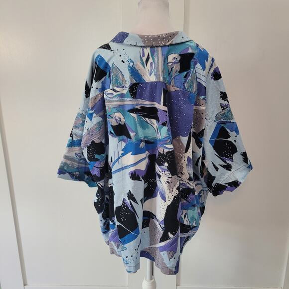 Attitudes by Renee Size 1X Blue Art To Wear Button Up Short Sleeve Mature - Picture 3 of 7